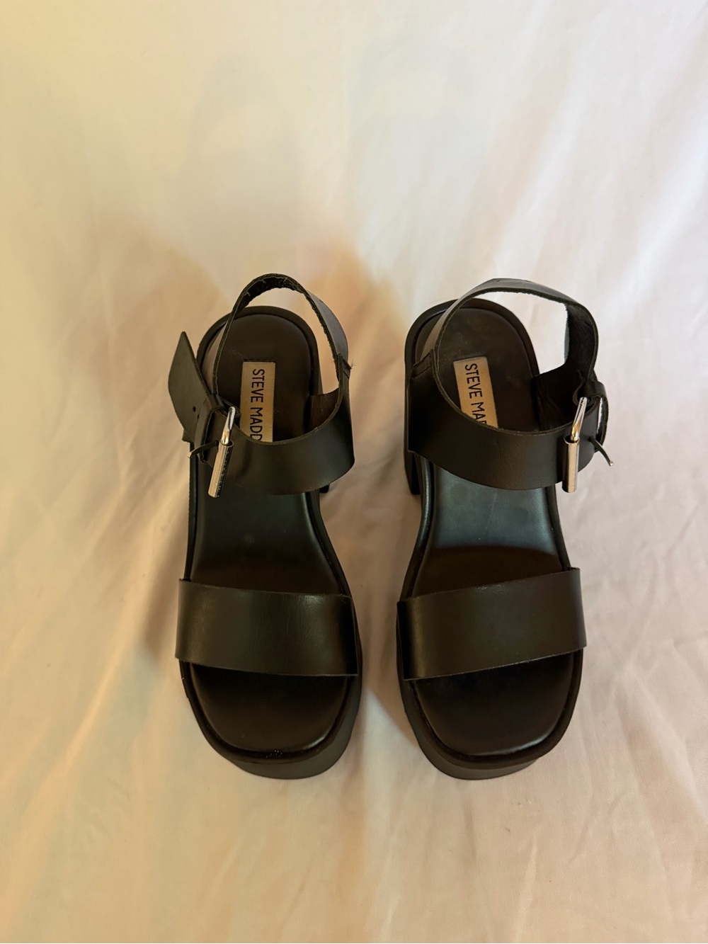 Steve Madden Black Platform Buckle Sandals